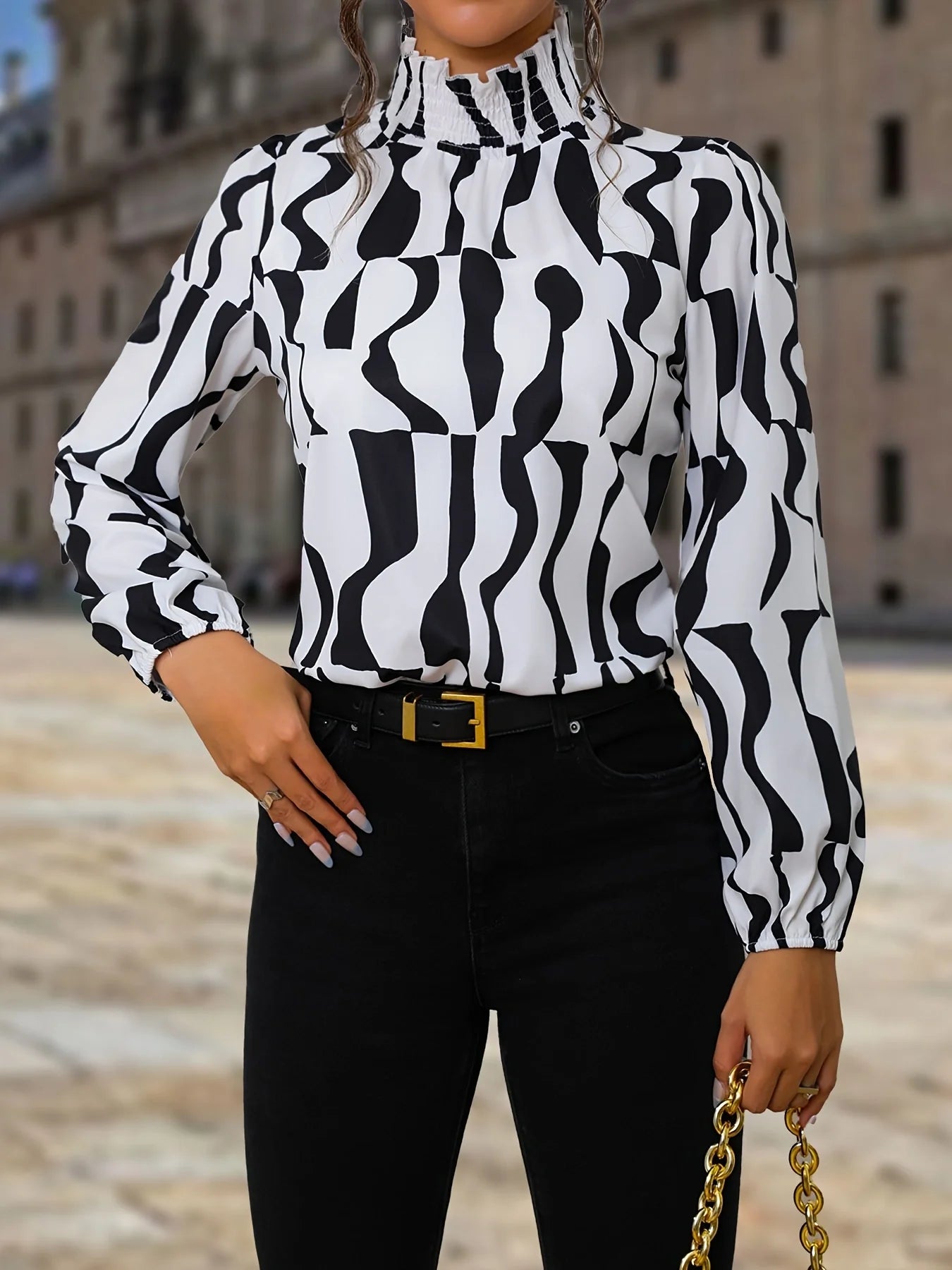 Black Zebra Print Lantern Sleeve Shirt