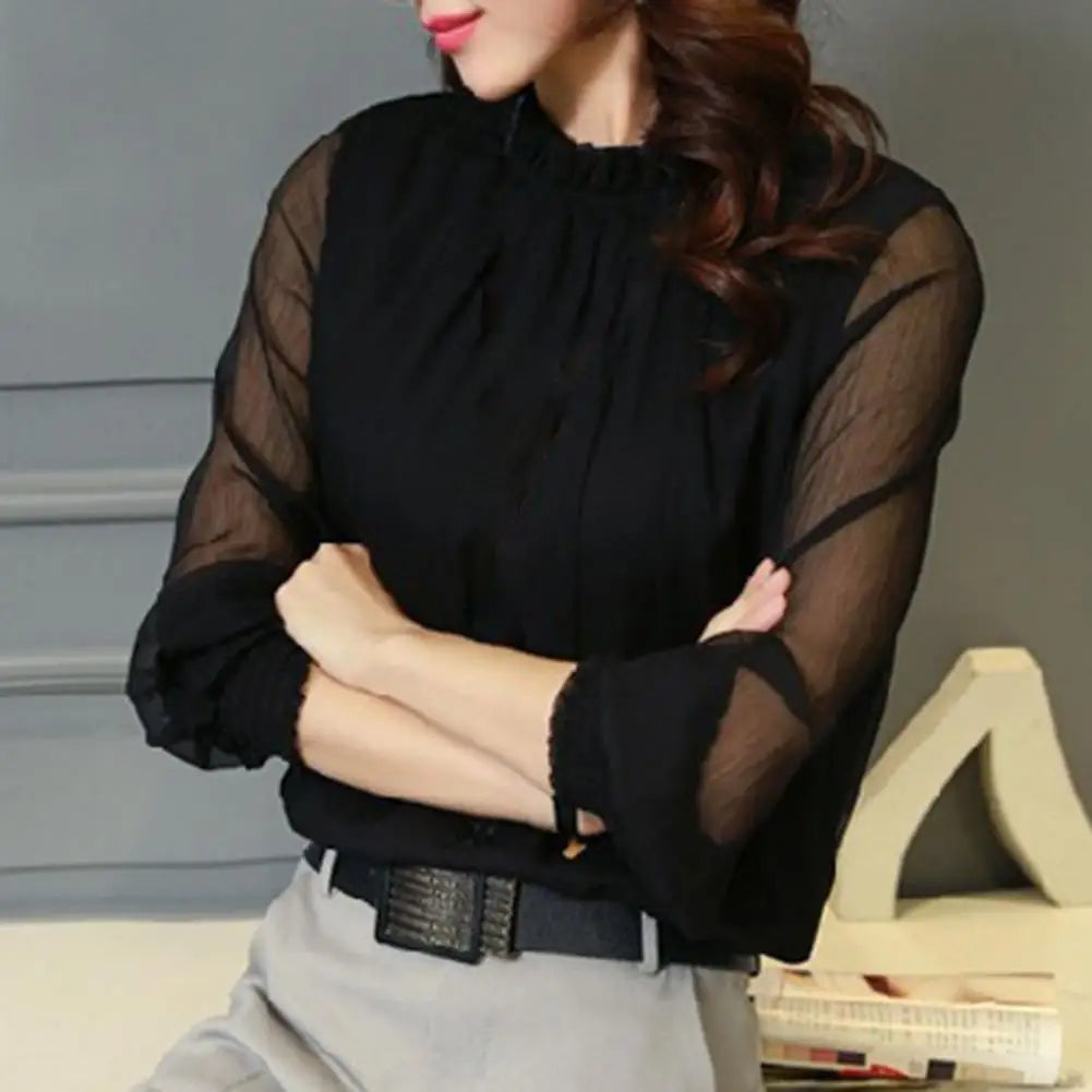 Women Mesh Sleeve Office Blouse