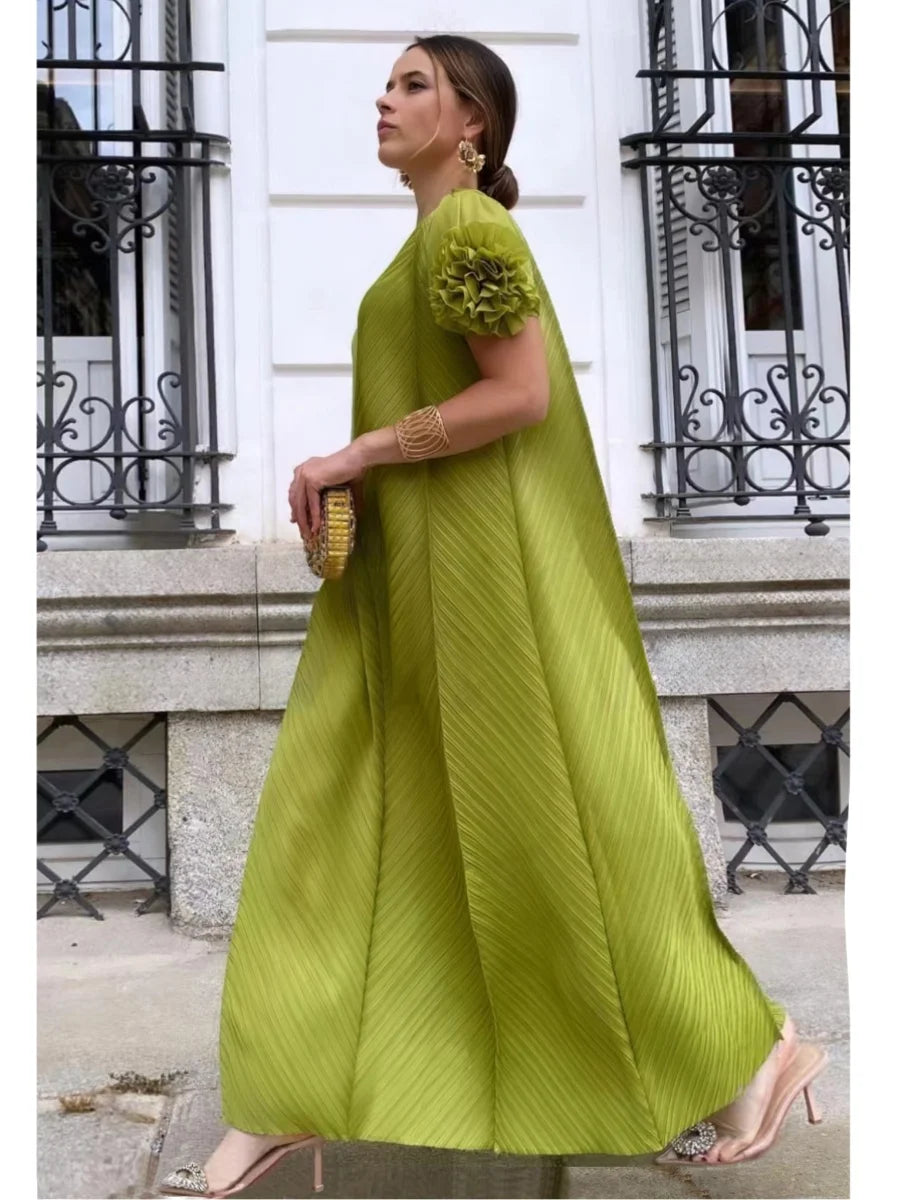 Geometric Pleated Flower Dress 2024