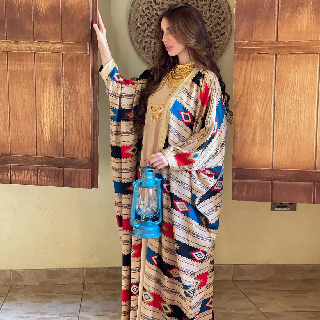 Striped Muslim Abaya Set