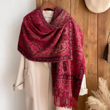 Ethnic Style Outdoor Travel Women Paisley Jacquard Scarf Thick Cashmere Tassel Shawl Winter Warm Neck Wrap Pashmina Floral