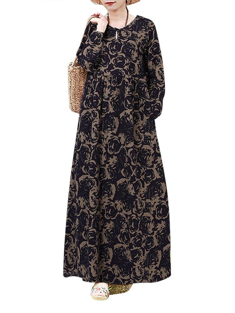 Autumn Floral Cotton Maxi Dress