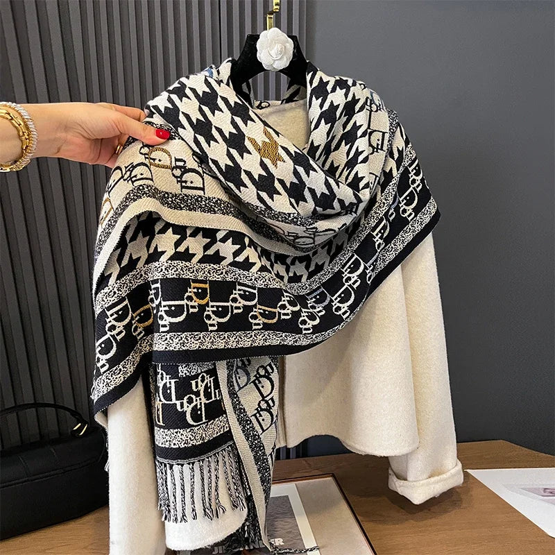 Luxury Cashmere Plaid Poncho Scarf