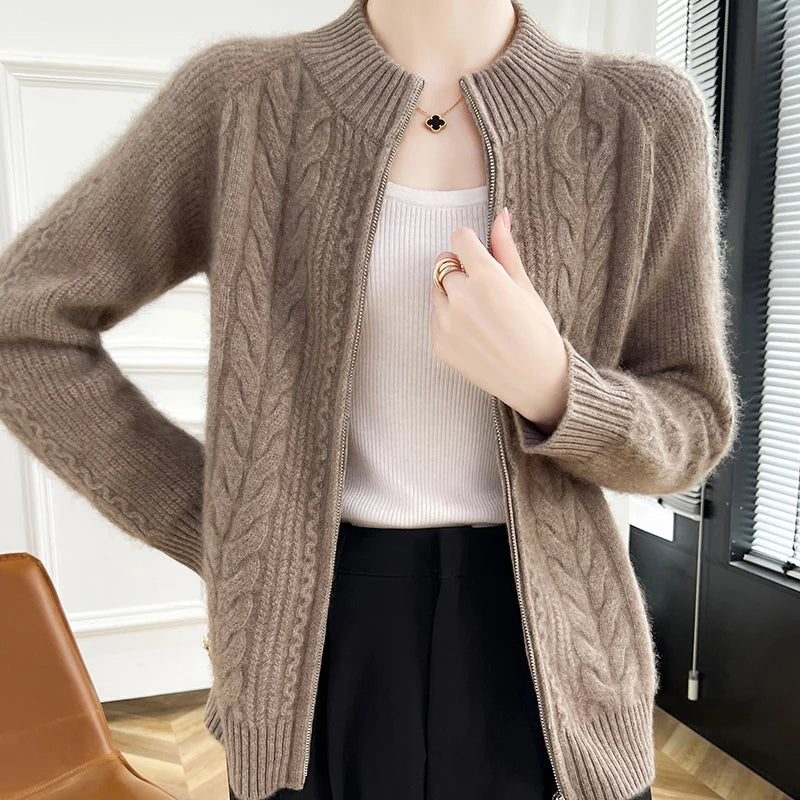 Merino Wool High-Neck Cardigan