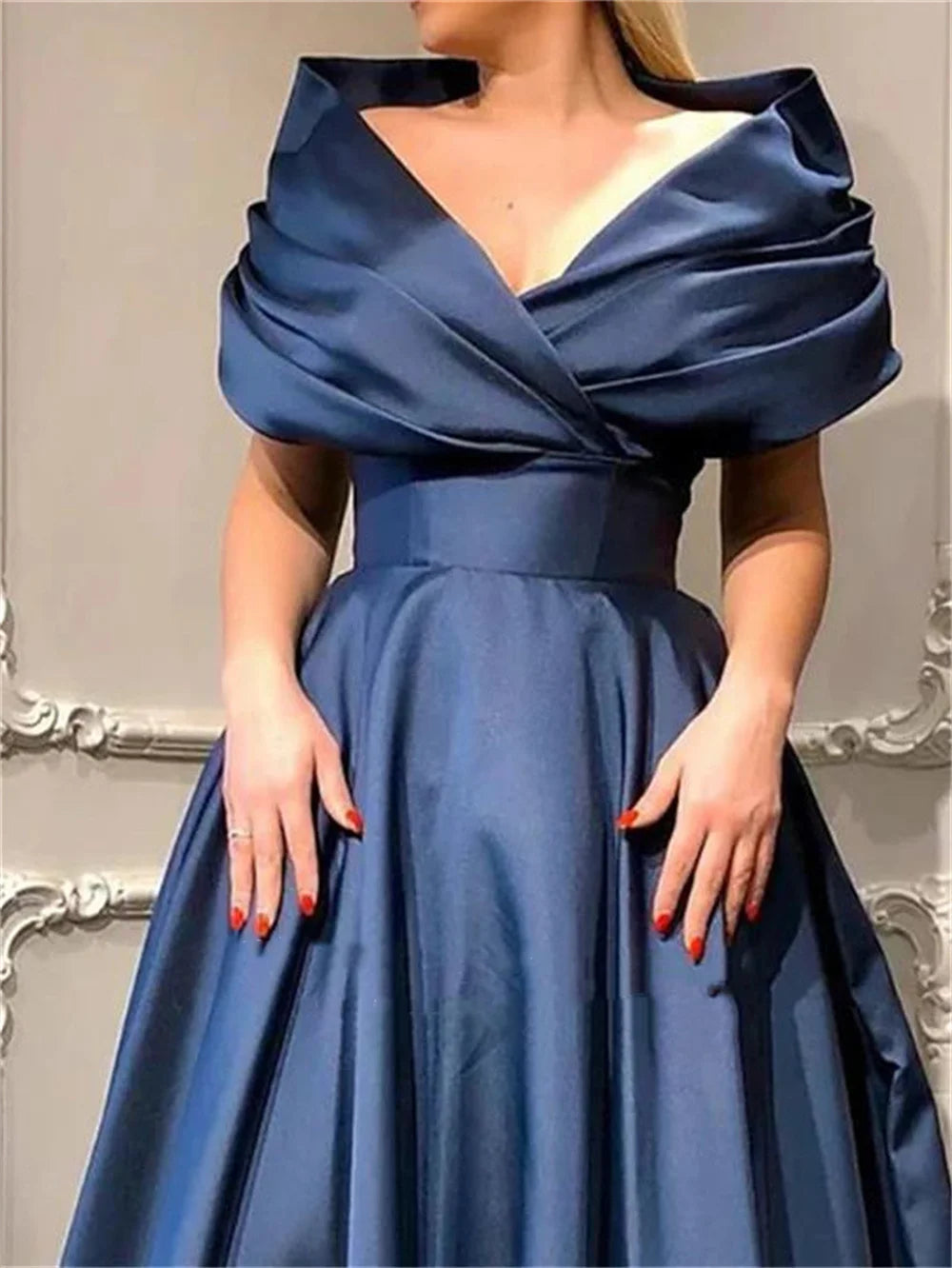 Elegant Dark Blue Satin Gown