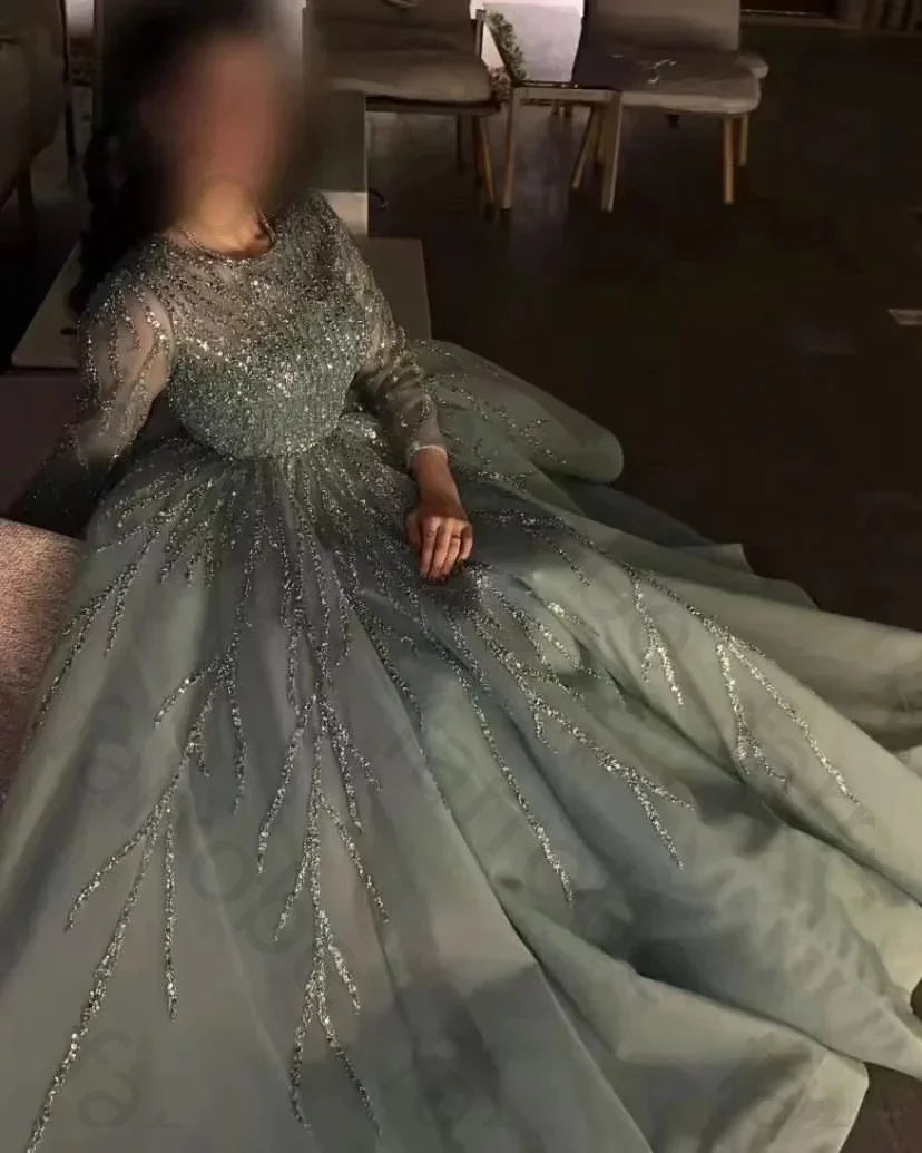 Custom Beaded Sequin Sheer Prom Gown