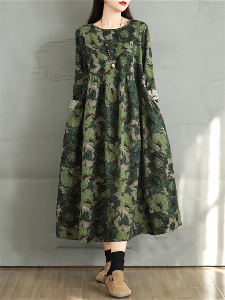 Vintage Floral Cotton Casual Dress