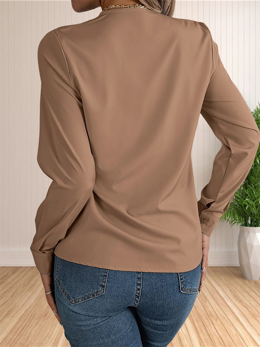 Elegant V-Neck Office Shirt