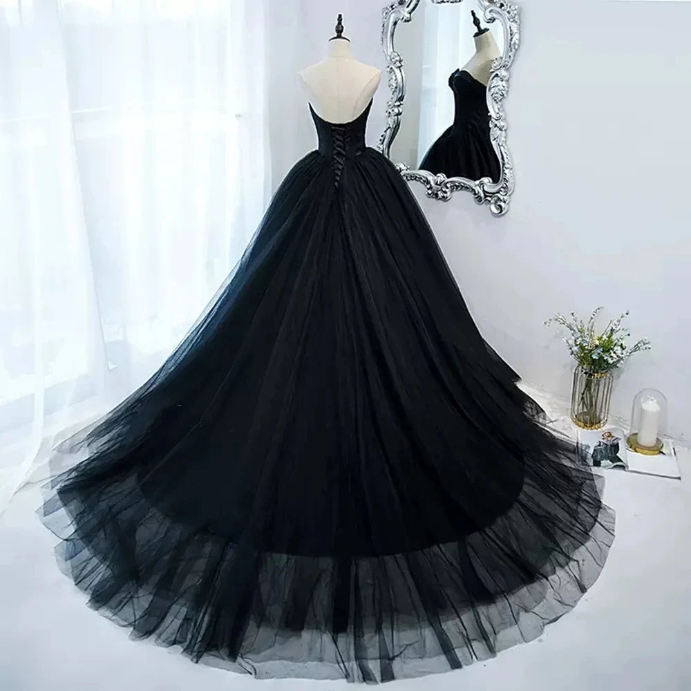 Custom Black Tulle Prom Gown