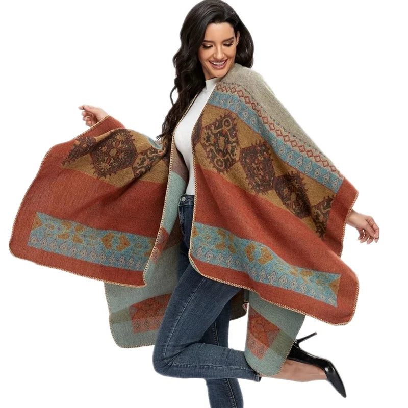 Winter Poncho Women Capes Casual Clothes Imitation Cashmere Cloak Ladies Scarves Bufanda Mujer Shawls Coat Wraps Woman Ponchos