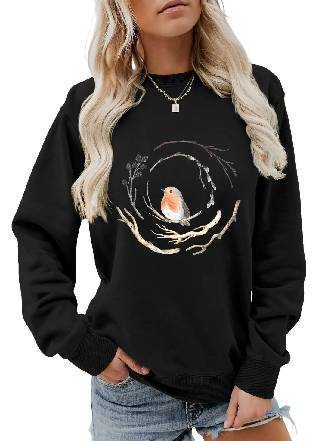 Autumn Women's Bird Print Hoodie