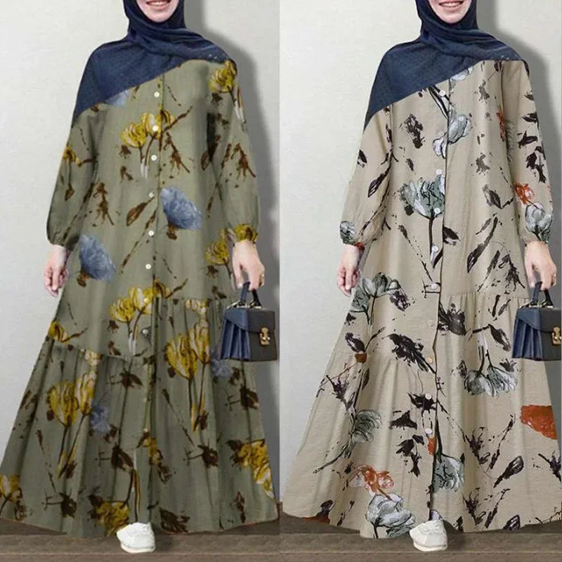 Floral Cotton Linen Abaya