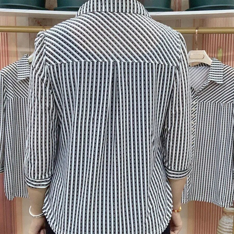 Loose Striped 3/4 Sleeve Shirt