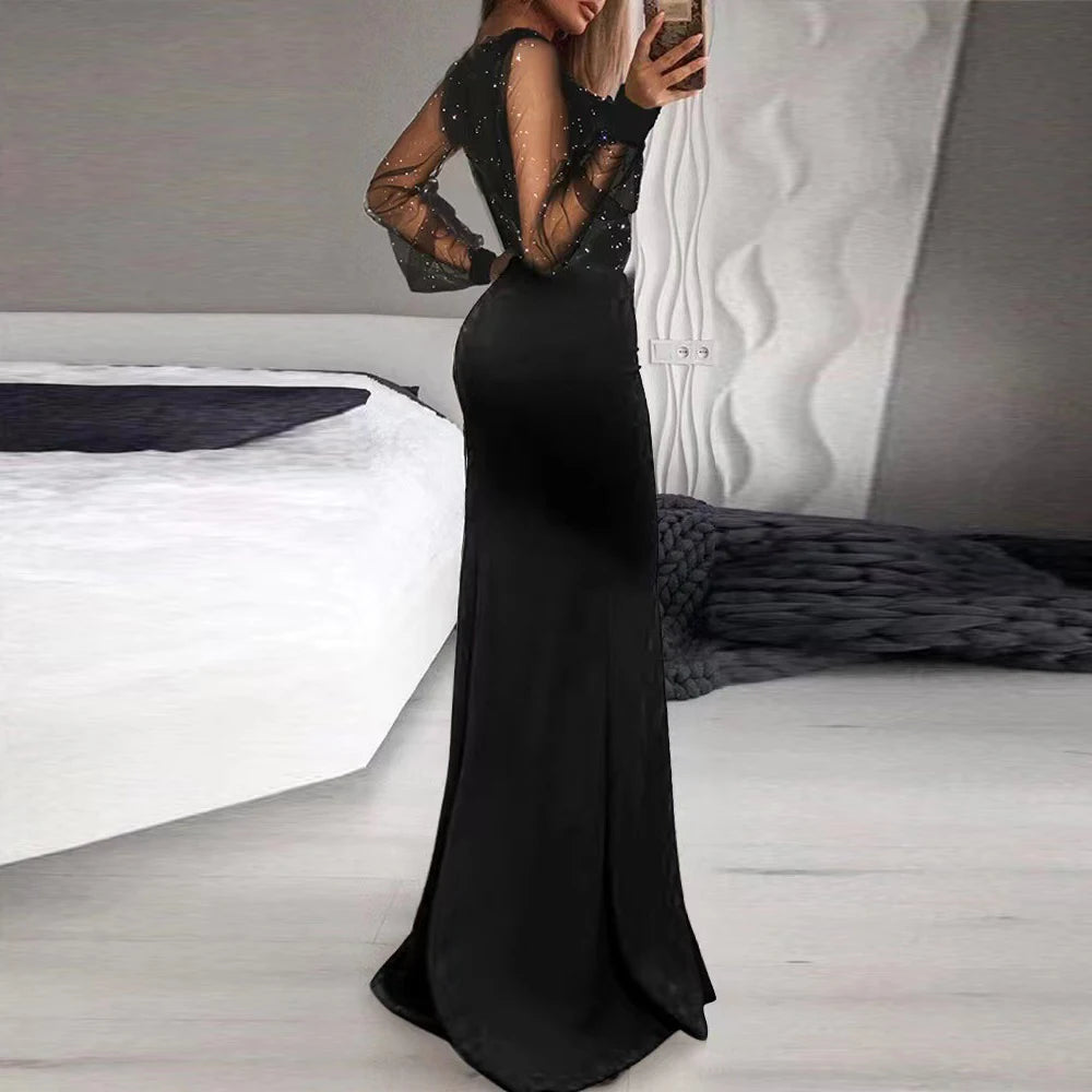 V-Neck Mesh Maxi Dress