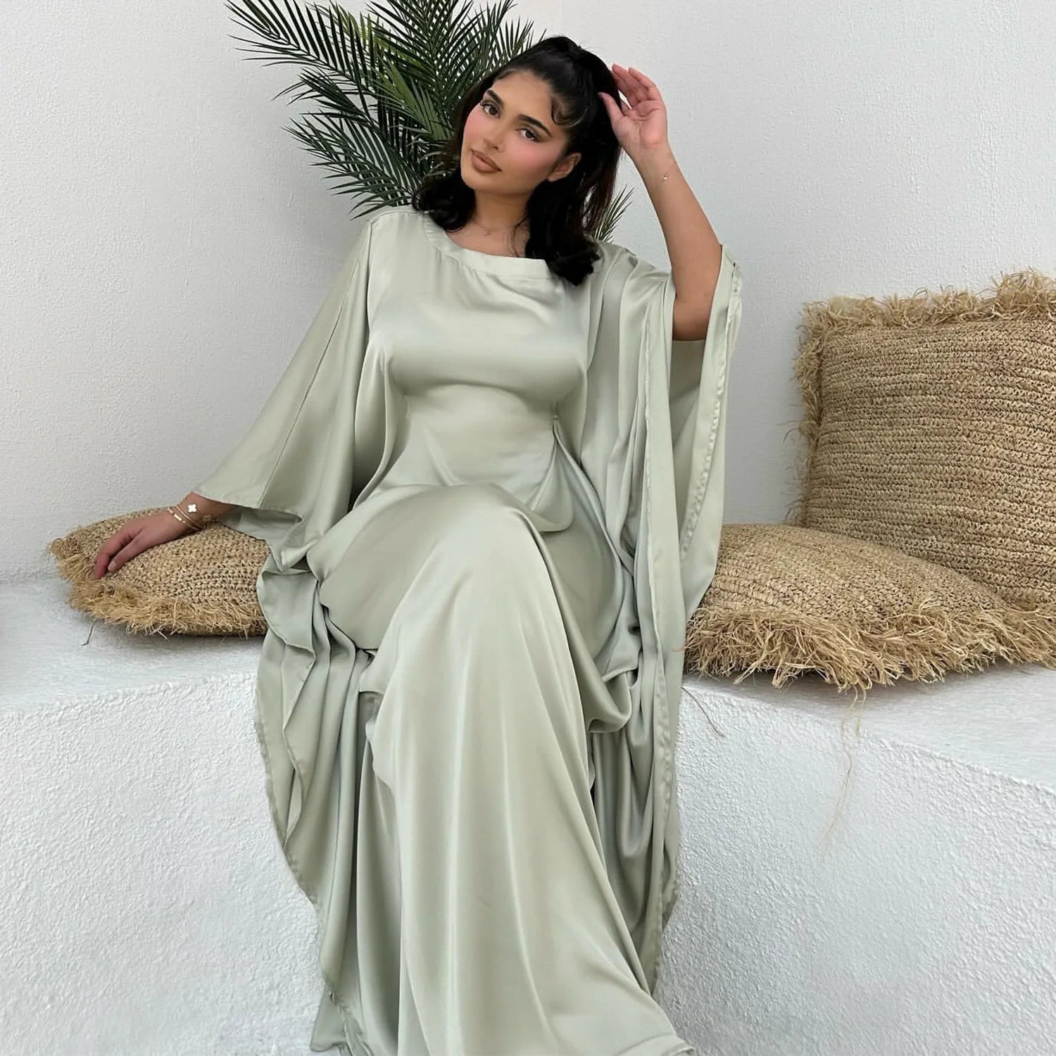 Satin Butterfly Abaya Dress