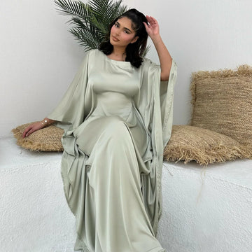 Satin Butterfly Abaya Dress