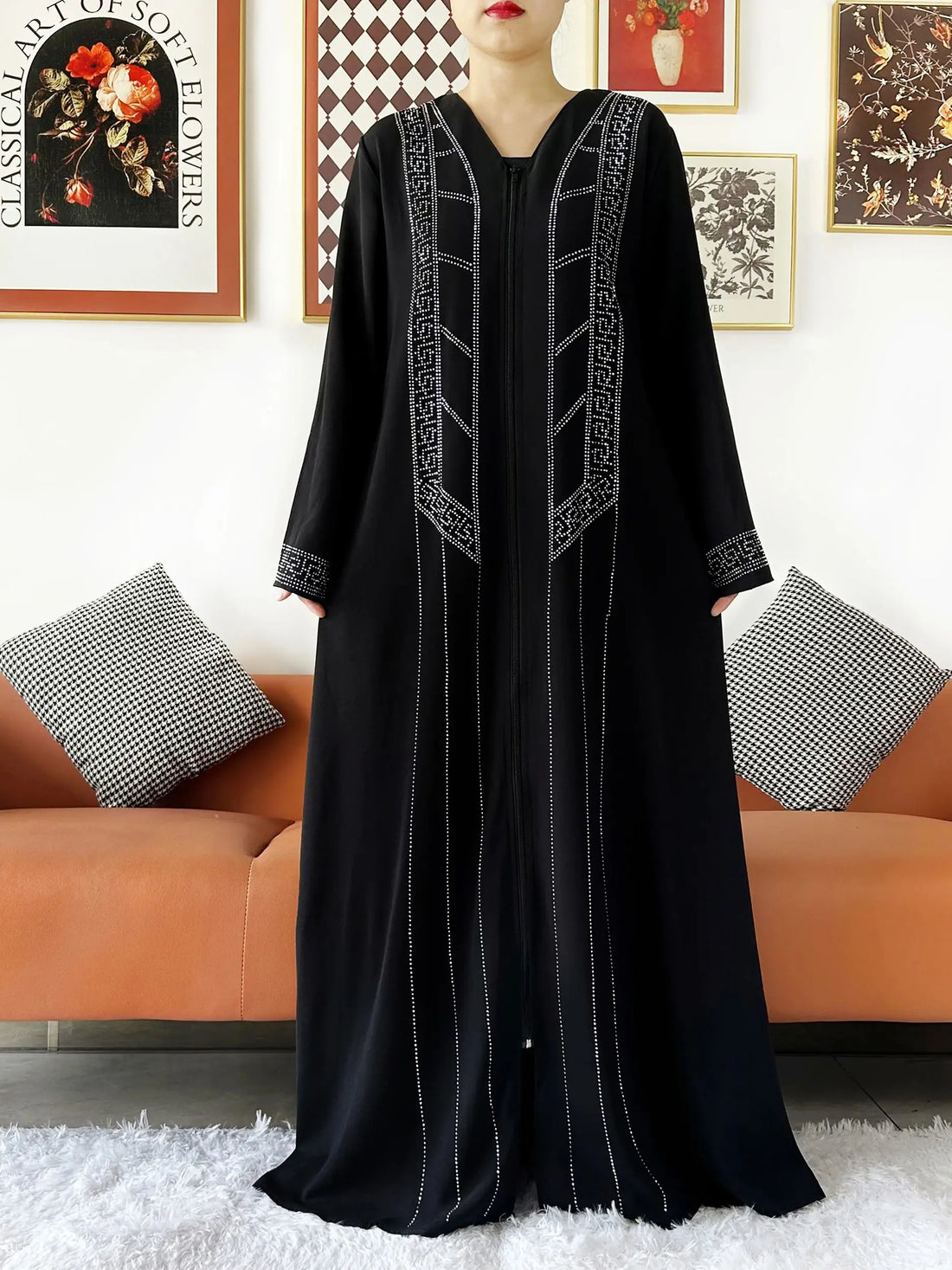 Chiffon Zipper Open Abaya Dress