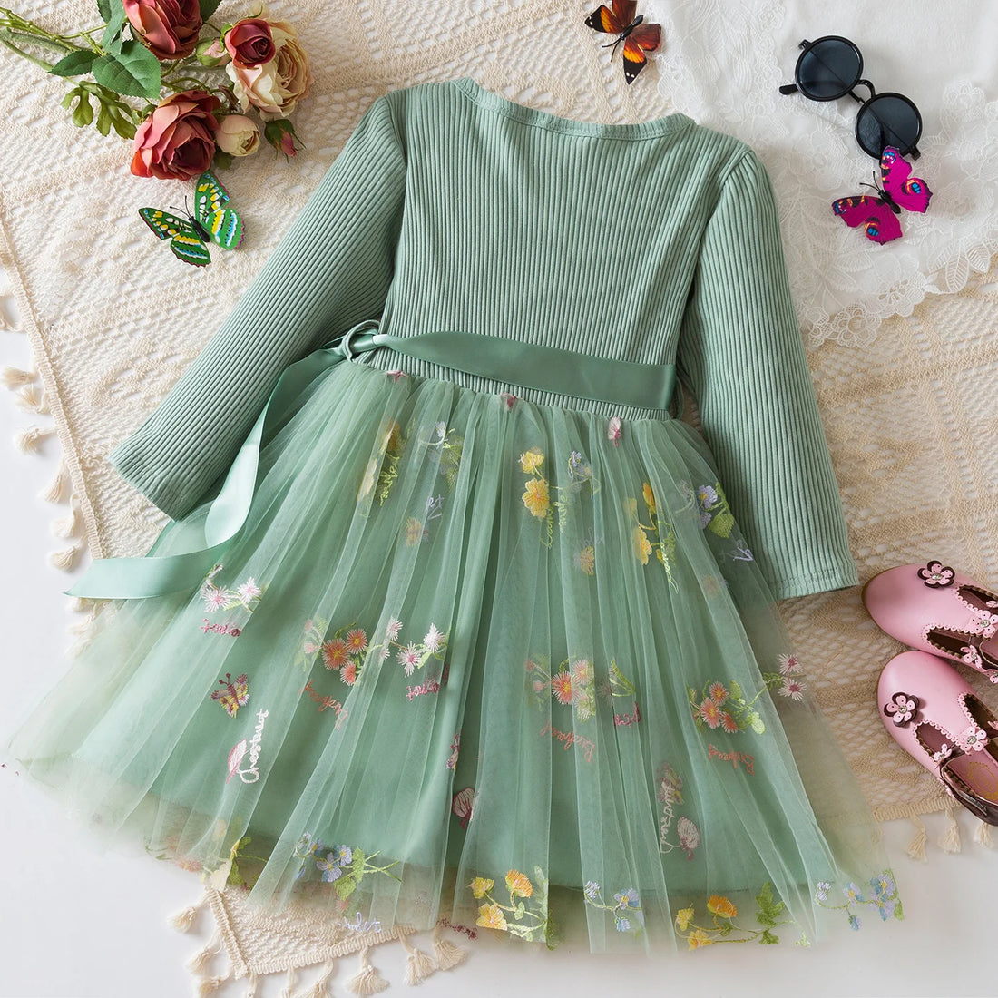 Girls Floral Mesh Party Dress