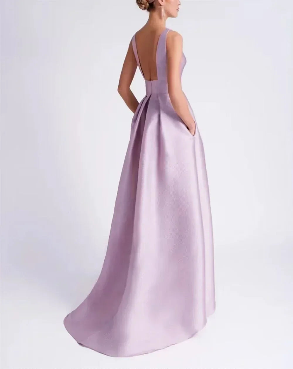 Custom French Sleeveless Satin Prom Dress