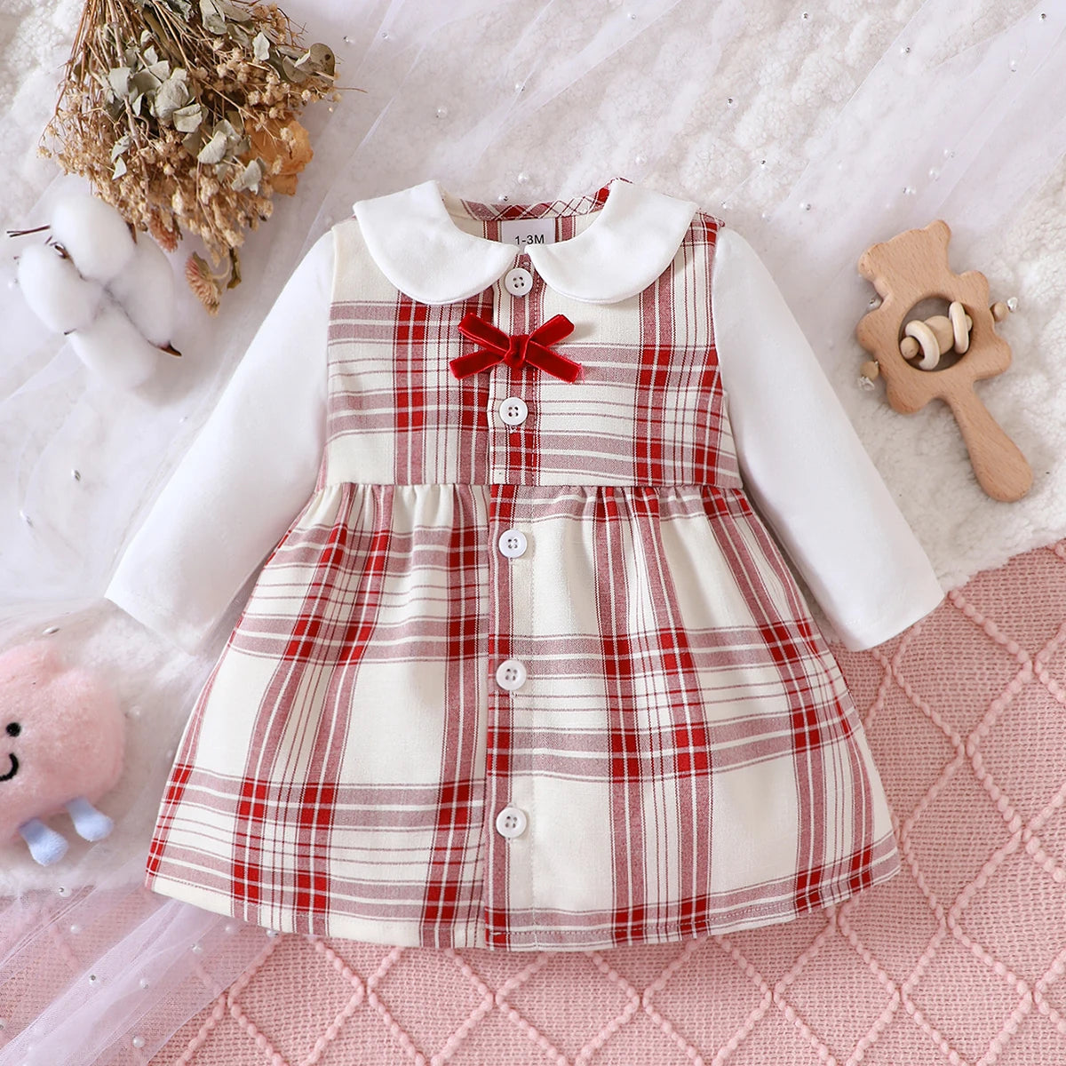 Girls Ruffled Collar Plaid Dress