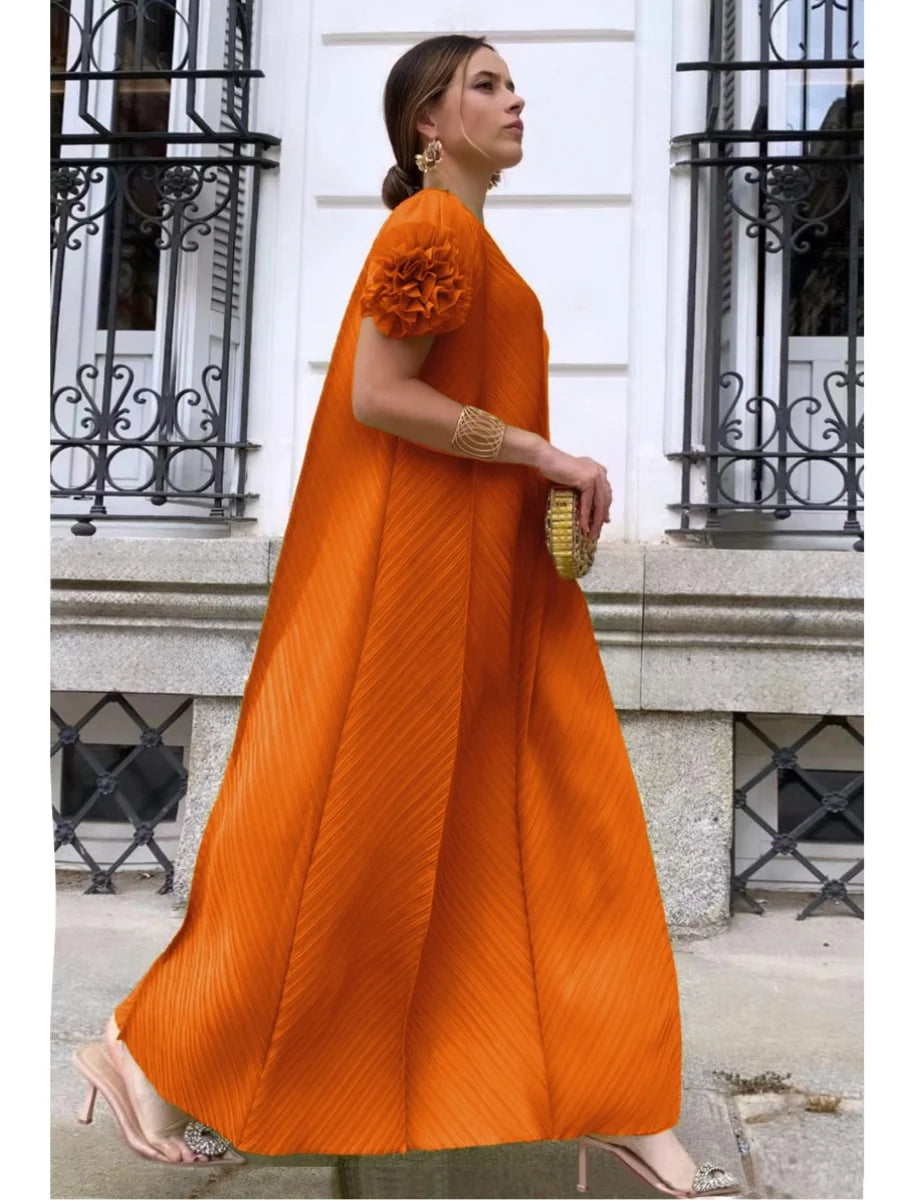 Geometric Pleated Flower Dress 2024