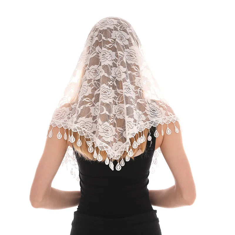 New Women Lace Monochrome Korean Triangle Scarves 140x48cm Fashionable Hollow Out Shawl Solid Rose Triangle Scarf