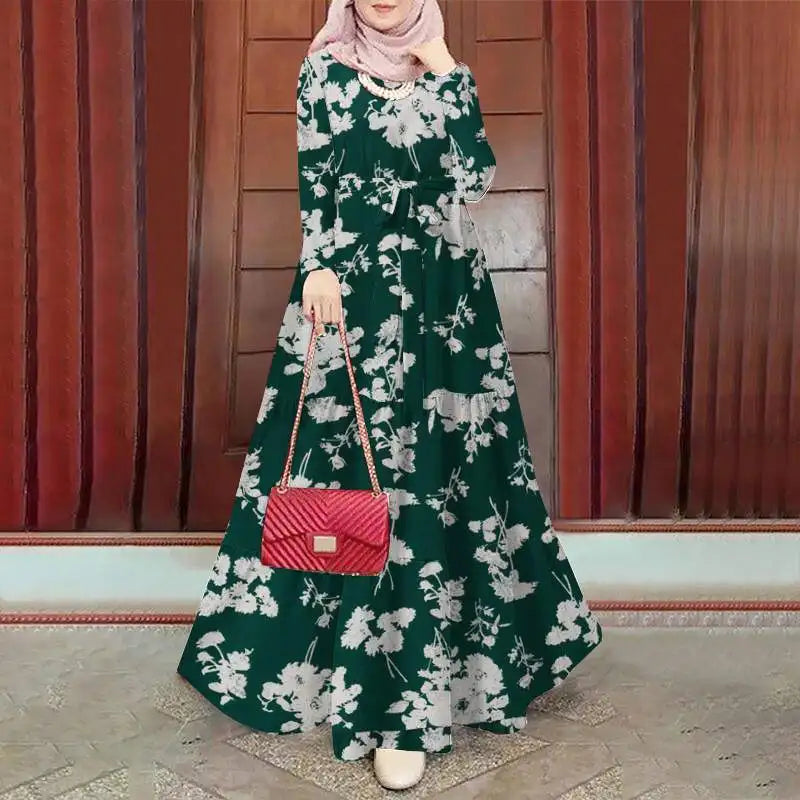 Muslim Floral Long Abaya Dress