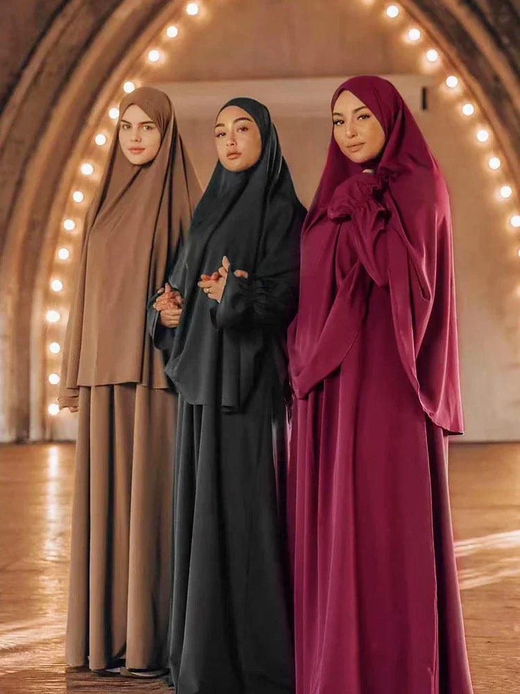 New Eid Hooded Muslim Hijab Dress Set