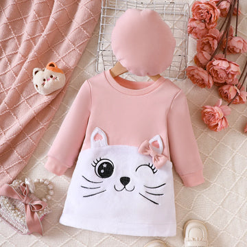 Girls' Cartoon Cat Dress Set