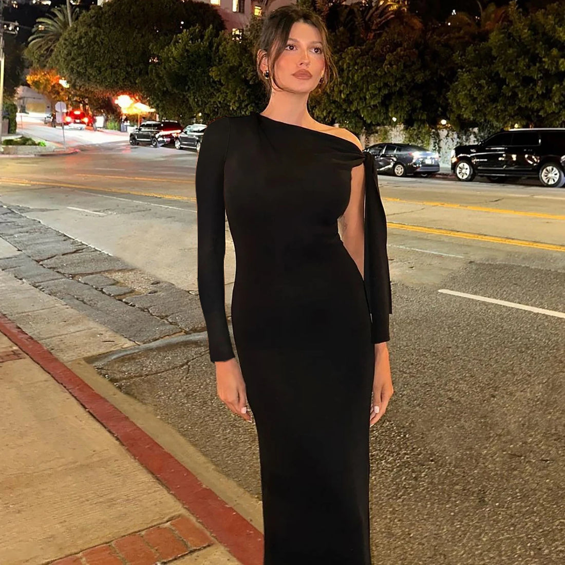 Spring Autumn Black Bodycon Dress
