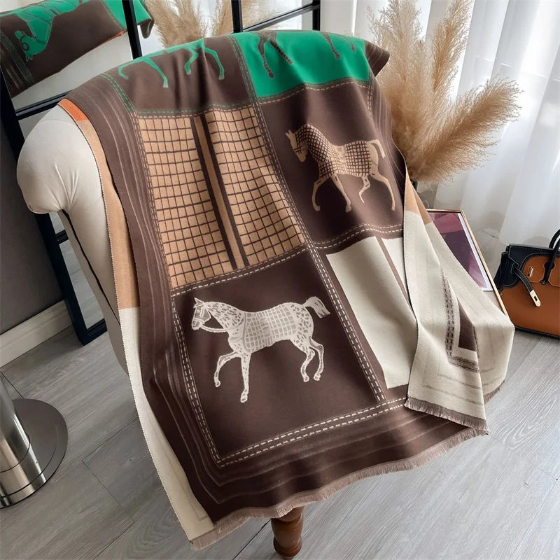 Luxury Cashmere Horse Print Shawl