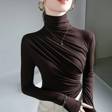 Women Pleated High Neck Blouse