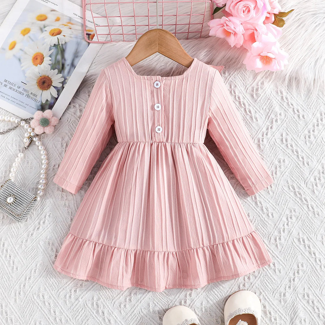 Girls' Winter Ruffle Flower Dress