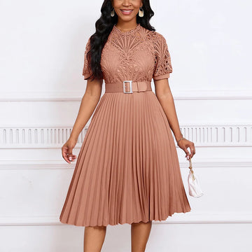 Elegant Pleated Lace Party Dress