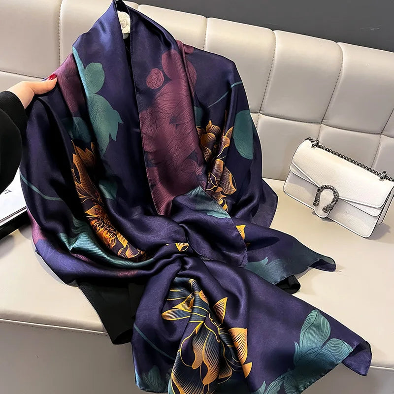 Women Scarf Silk Scarves Spring And Summer Fashion Printing Shawl Temperament Long Wrap Thin For Travel Warm Neck Sun Protection