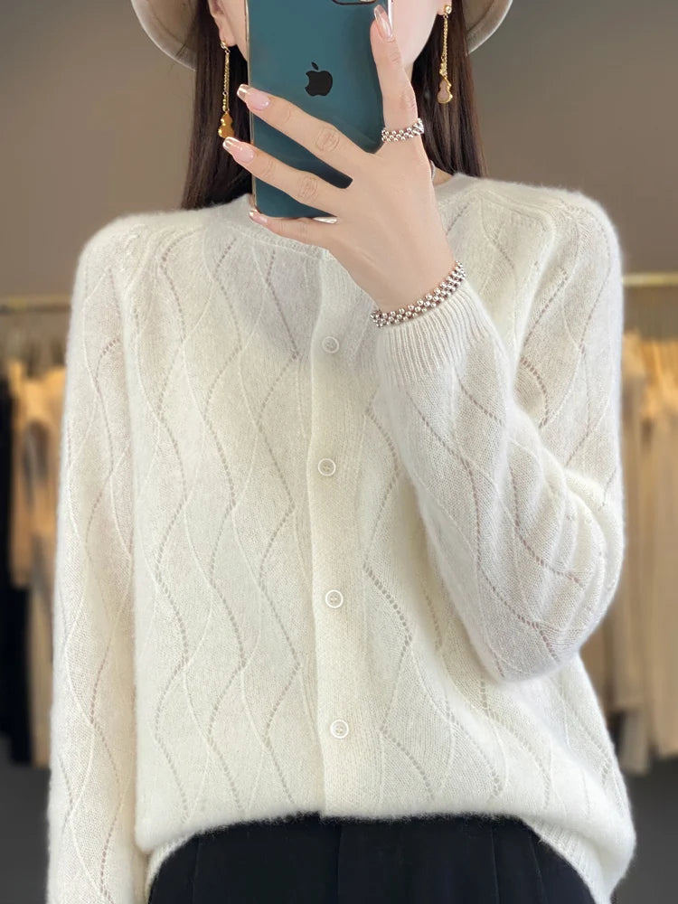 Merino Wool O-Neck Cardigan