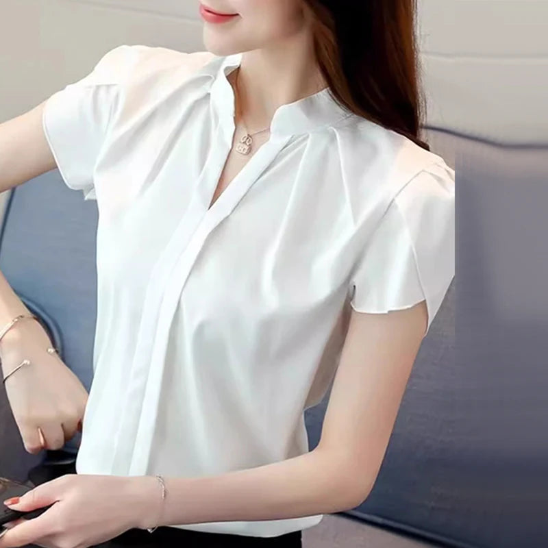 Formal V-neck Chiffon Shirt
