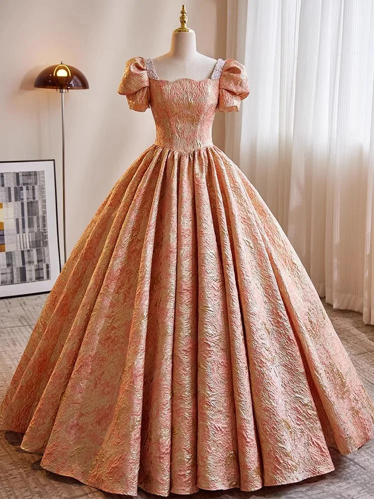 Custom Beaded Puff Sleeve Gown