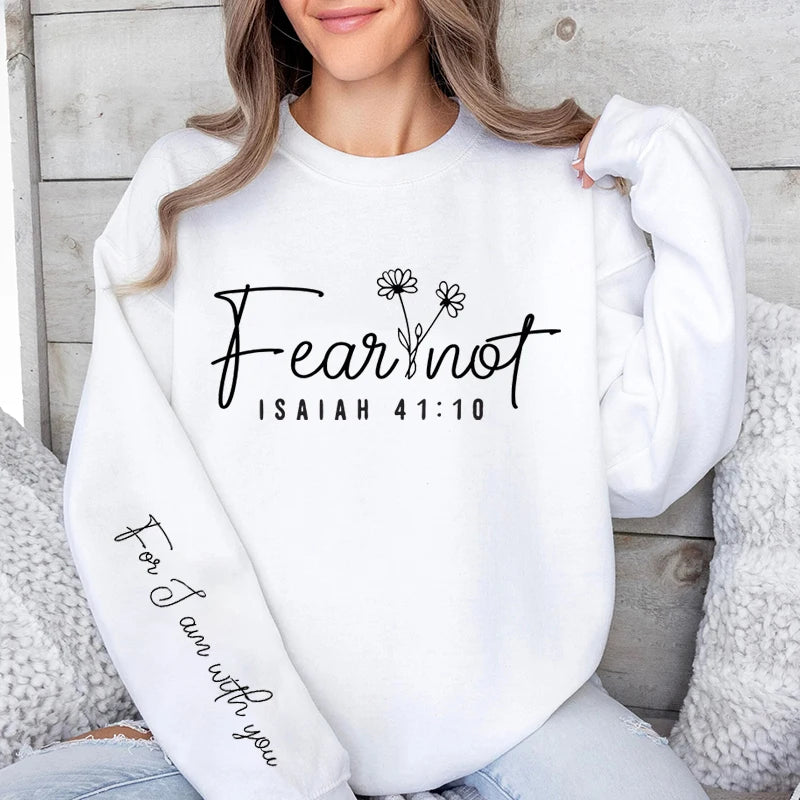 Fear Not Print Pullover Sweatshirt Relaxed Fit Long Sleeve Crew Neck Sweatshirts for Women Casual Daily Wear Outdoor Activities