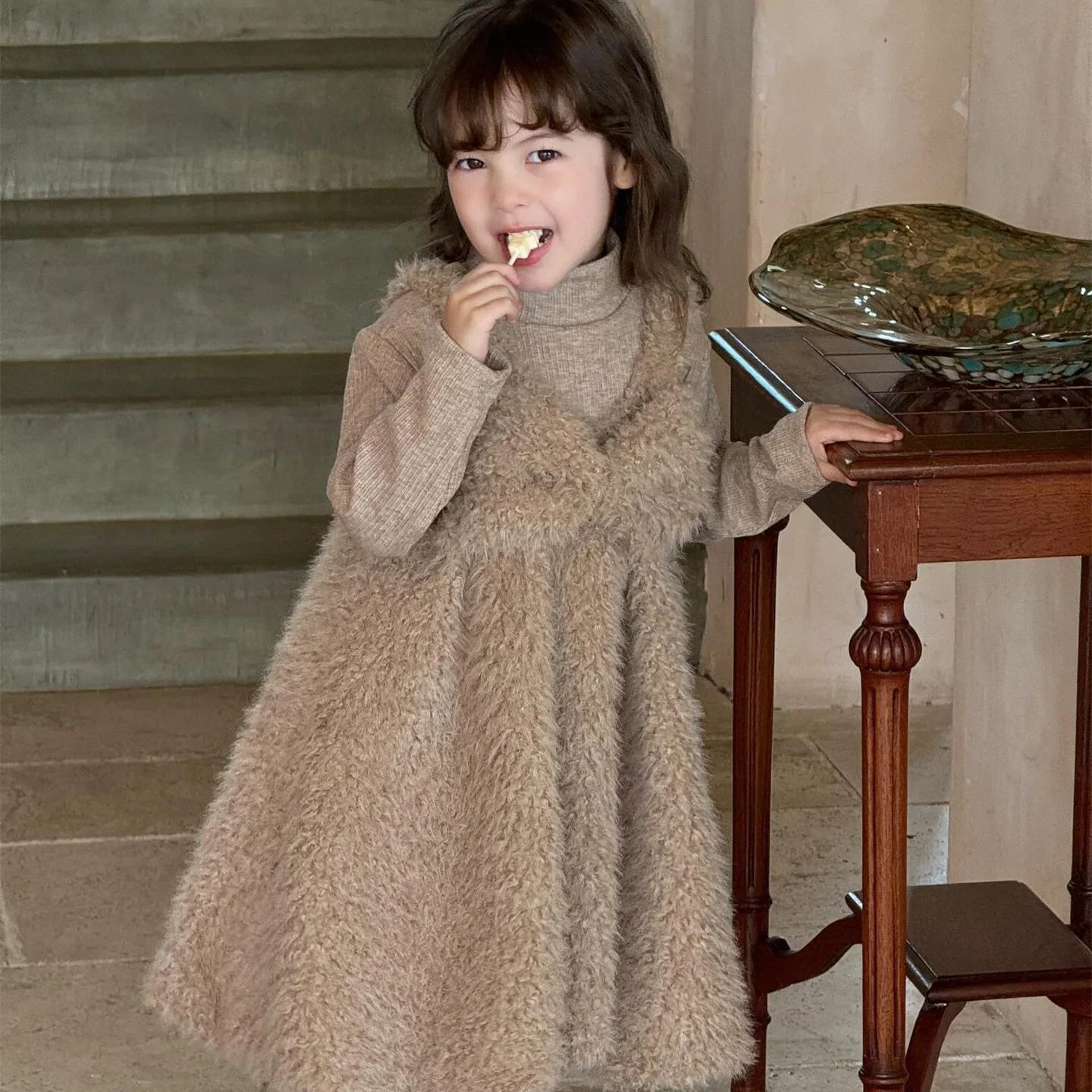 Girls Brown Wool Princess Dress