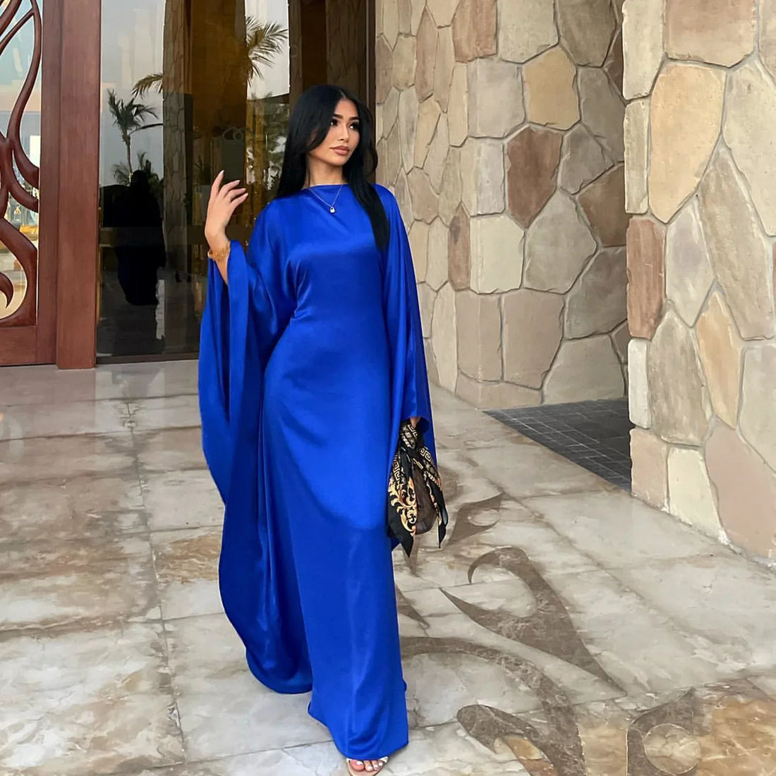 Satin Butterfly Abaya Dress