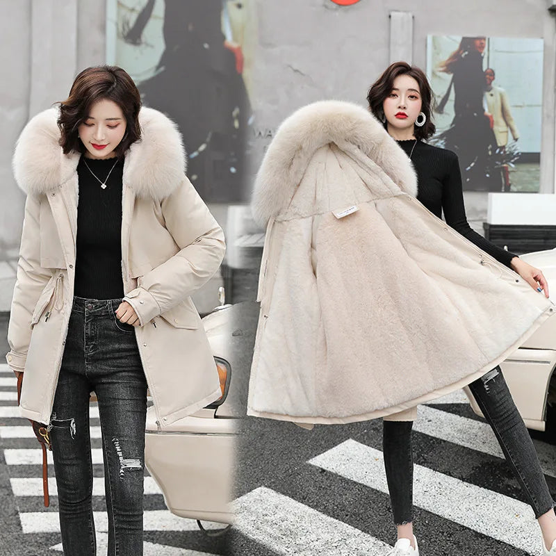 Women's Hooded Fur Collar Parka