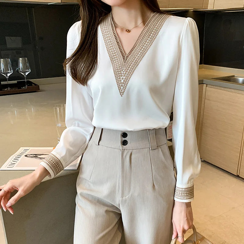 Elegant V-Neck Chiffon Shirt