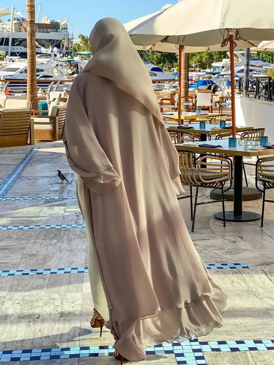 Muslim Sets Dubai Chiffon Kaftan Open Abaya