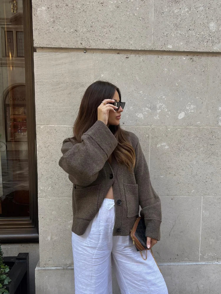 Retro V-Neck Knitted Cardigan