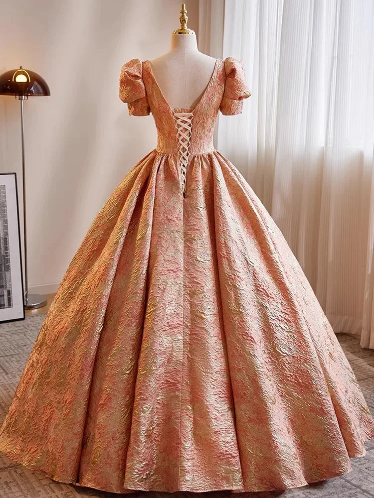 Custom Beaded Puff Sleeve Gown
