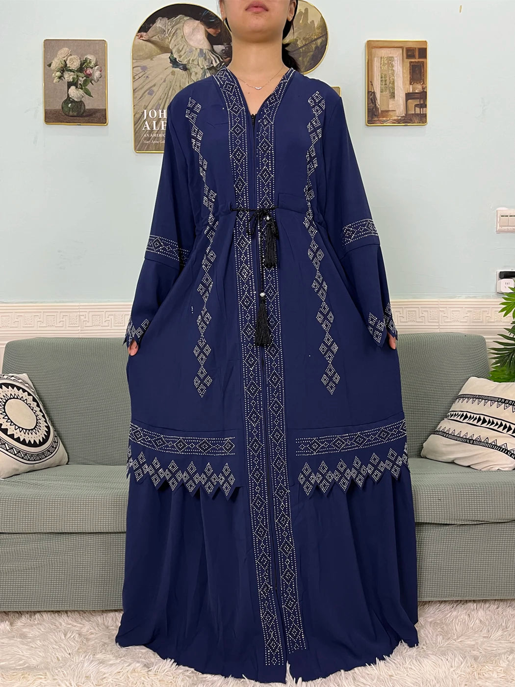 Chiffon V-neck Open Abaya Set