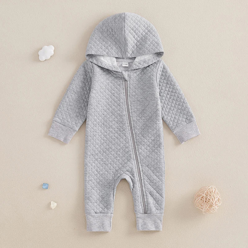 Newborn Baby Hooded Zip-Up Romper