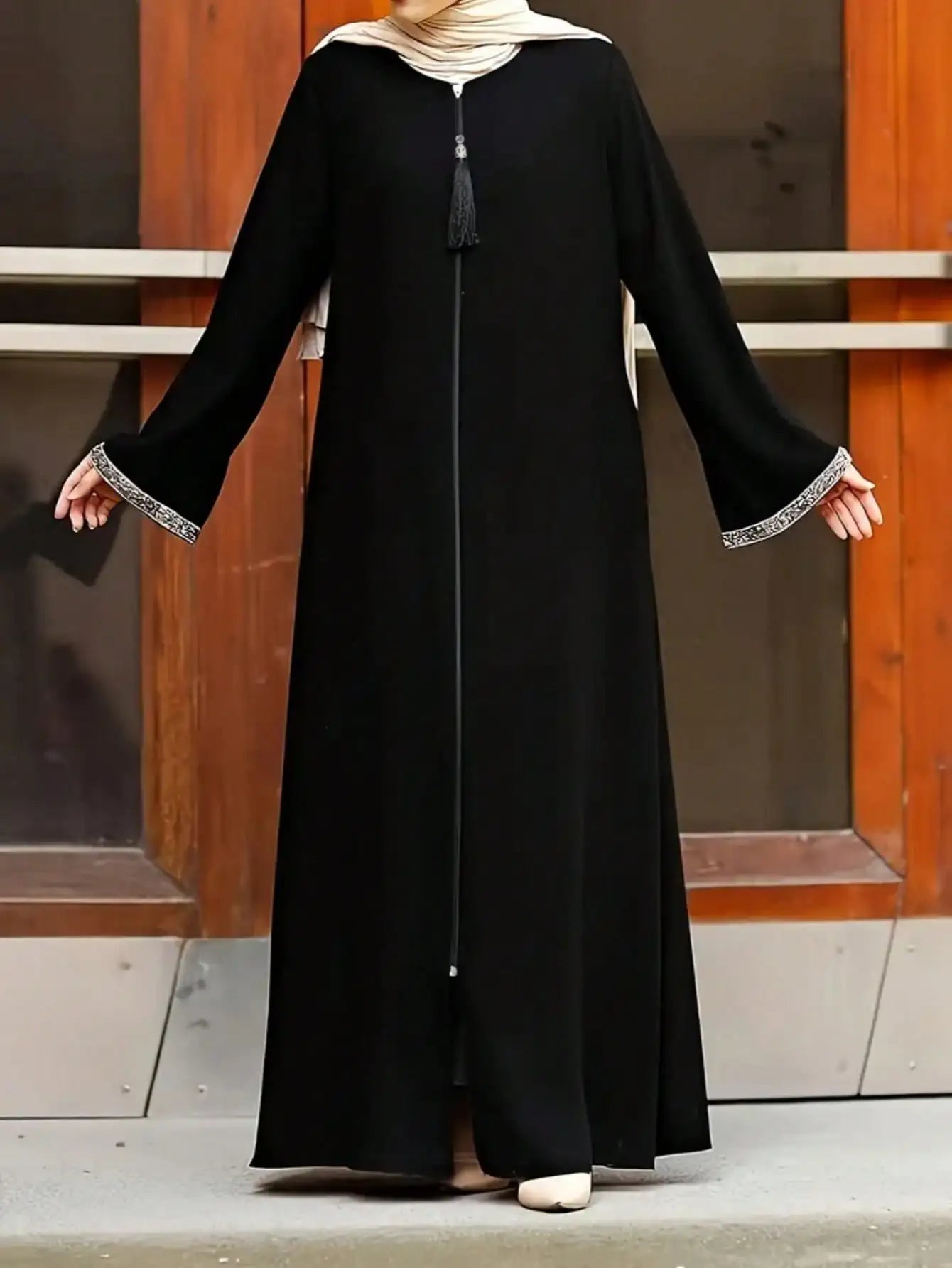 Arabian Midi Zipper Abaya Dress