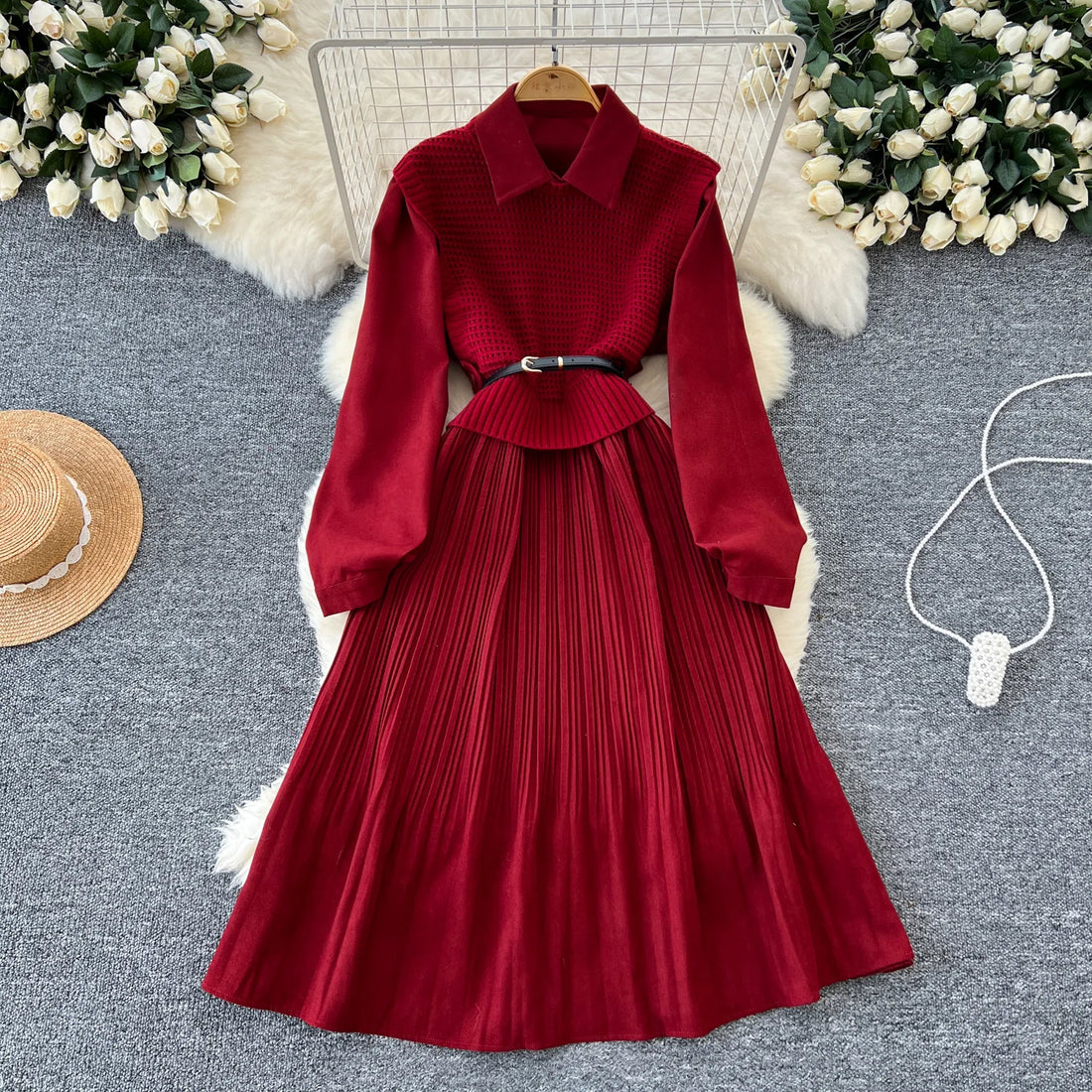 Pleated Knitted Dress